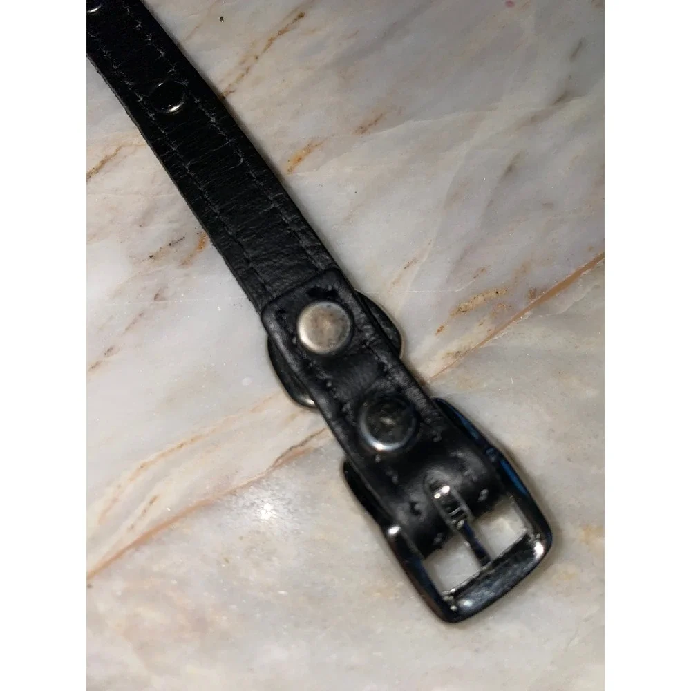 Black Faux Leather Pet Collar Silver Dog Bone Studded Adjustable Small 12 Inch